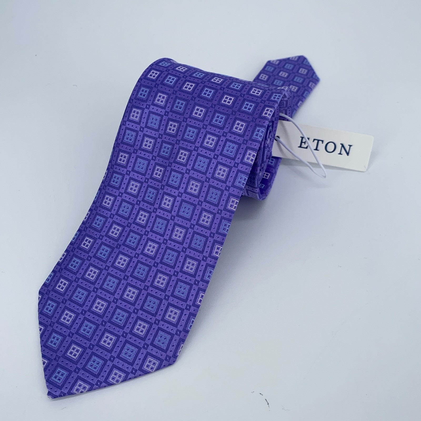 Eton Tie Men One Size Purple Patterned Silk Classic Fit Necktie England Made Nwt